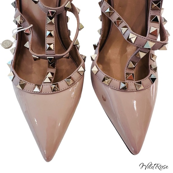 Valentino Garavani Rockstud Ankle Strap Pumps in Nude Patent Leather Size 38 - Picture 5 of 17